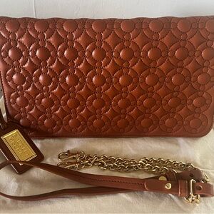 Chic Brown Quilted Clutch with Gold Accents